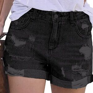 NWT Women's Ripped High Waisted Black Denim‎ Jean Shorts - Small